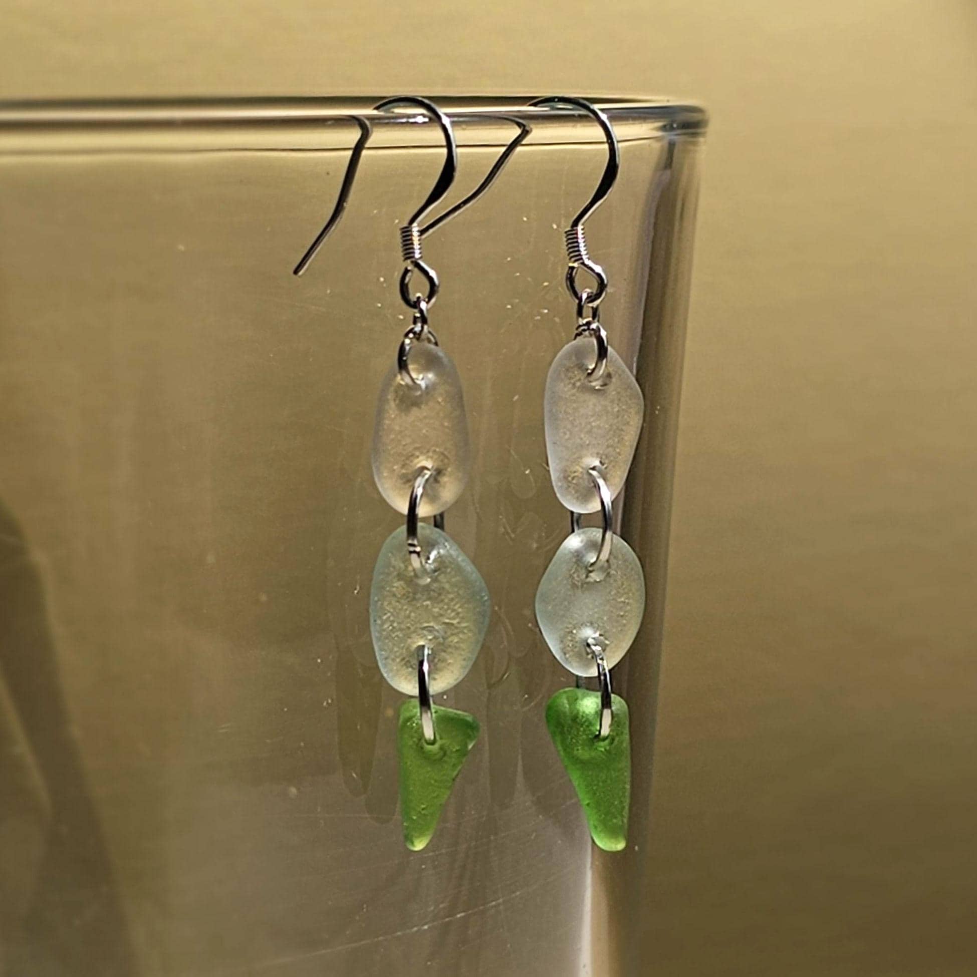 Sterling Silver Sea Glass Earrings | Green, Aqua & White Beach Glass