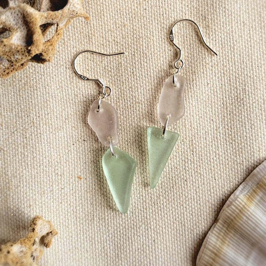 Sterling Silver Pale Pink & Seafoam Aqua Sea Glass Earrings